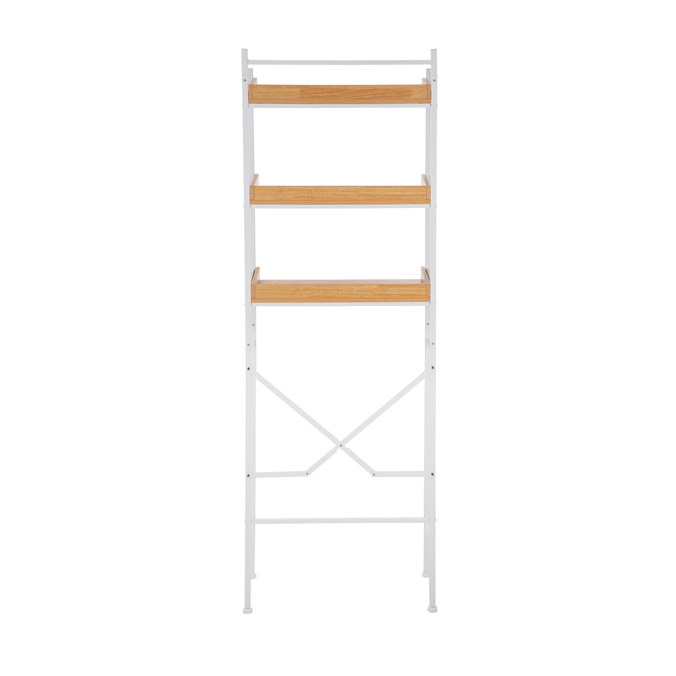 HomeZone Bathroom Quick-Assembly 3-Shelf Steel Storage Shelves with MDF Wood Grain Veneer, White