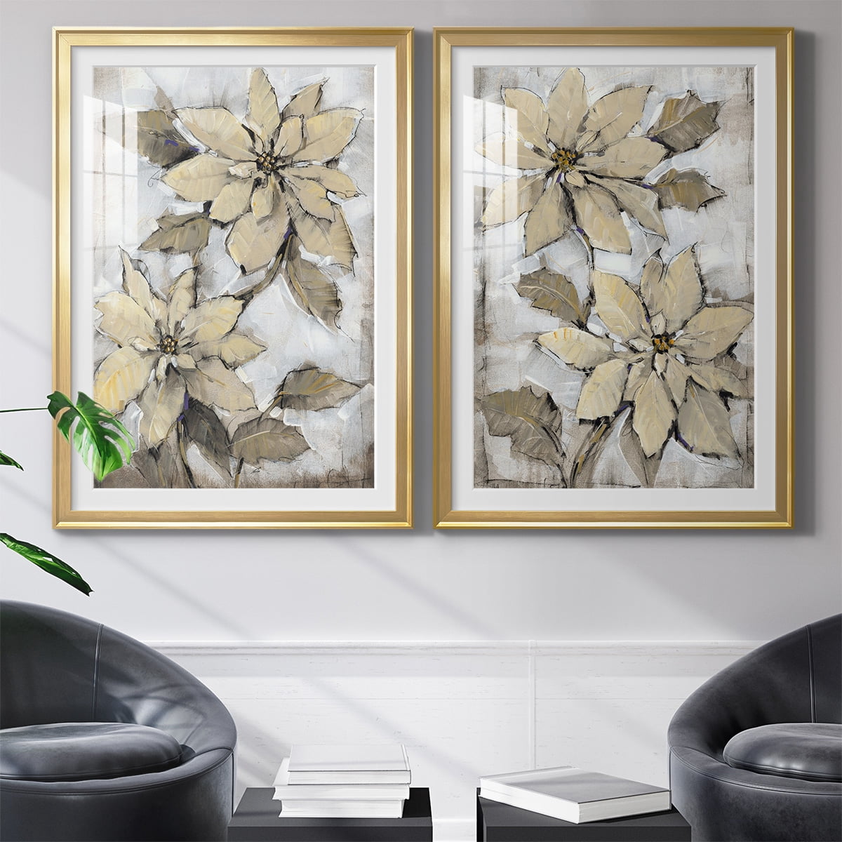 Wexford Home Poinsettia Study I Premium Framed Print, 18.5" x 24.5" - Ready to Hang, Gold (Set of 2)