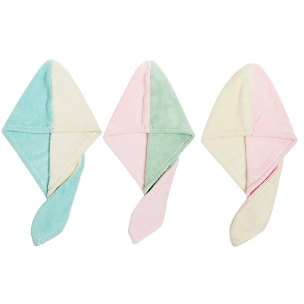 Paquete de 3 toallas de microfibra para el cabello, toallas para secar el cabello para mujeres con cabello largo y grueso con botón