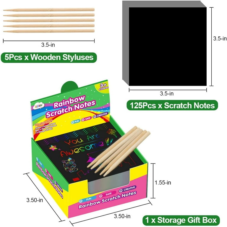 ZMLM Rainbow Scratch Mini Art Notes - 125 Magic Scratch Note Off Paper Pads Cards Sheets for Kids Black Scratch Note Arts Crafts DIY Party Favor