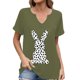 thumbnail image 1 of Corto para las Mujeres Casual Verano 2025 Pascua Impresión V-Cuello Camiseta, Ligero 95% Poliéster 5% Spandex Top para Toda la Temporada Hogar Y Diario, 1 of 7