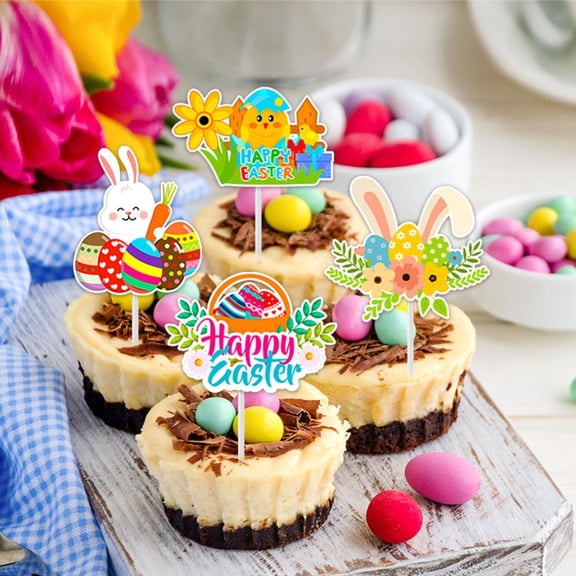 Outoloxit Easter Bunny Cupcake Flags 12pcs - Adorable Spring Party Decorations for Easter Treats and Celebrations