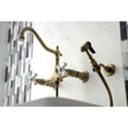 thumbnail image 4 of Kingston Brass KS1243PXBS Heritage Double-Handle Wall-Mount Bridge Kitchen Faucet with Brass Sprayer, Antique Brass, 4 of 8