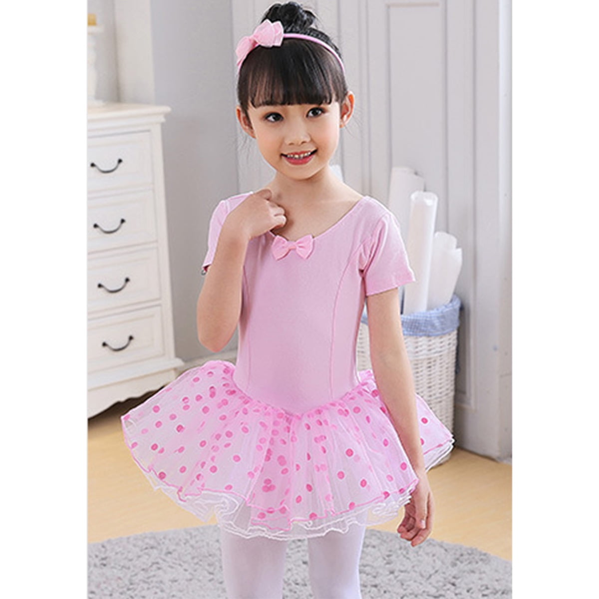 Bosowos Girls Skirted Leotard Short Sleeve Glitter Tutu for Toddler Kid Girl Dance Dress Ballet Dancewear 