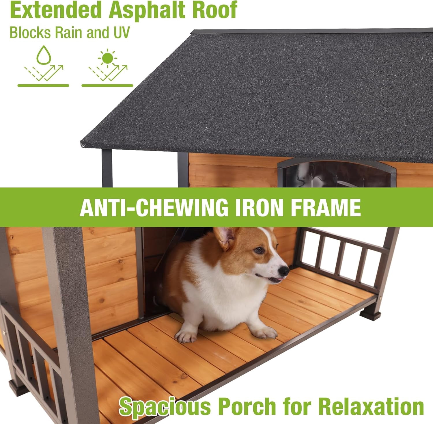 Dog House Outdoor for Large Breed Dogs, Dog Kennel Outside, Weatherproof, Metal Frame Dog Shelter with Elevated Floor and Porch, for Big Dog