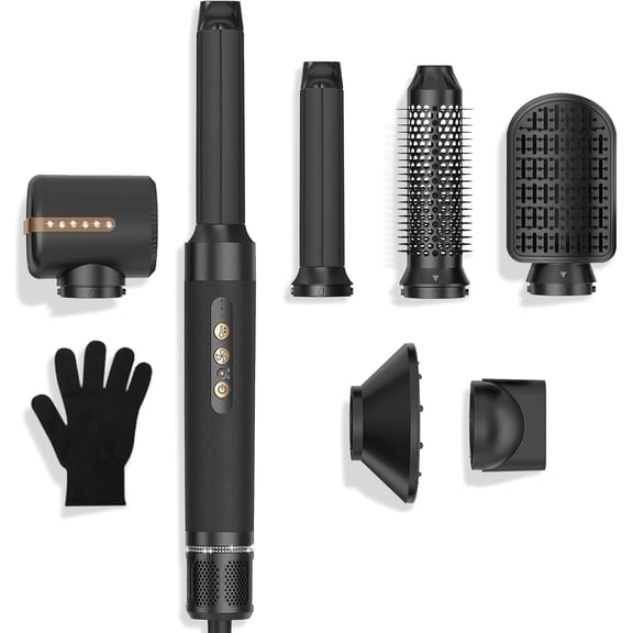 7-in-1 Hair Styler & Dryer Brush Kit with Diffuser - Complete Ionic Hot Air System with Auto-Wrap Curlers for Straight, Wavy & Curly Hair, Includes Storage Case