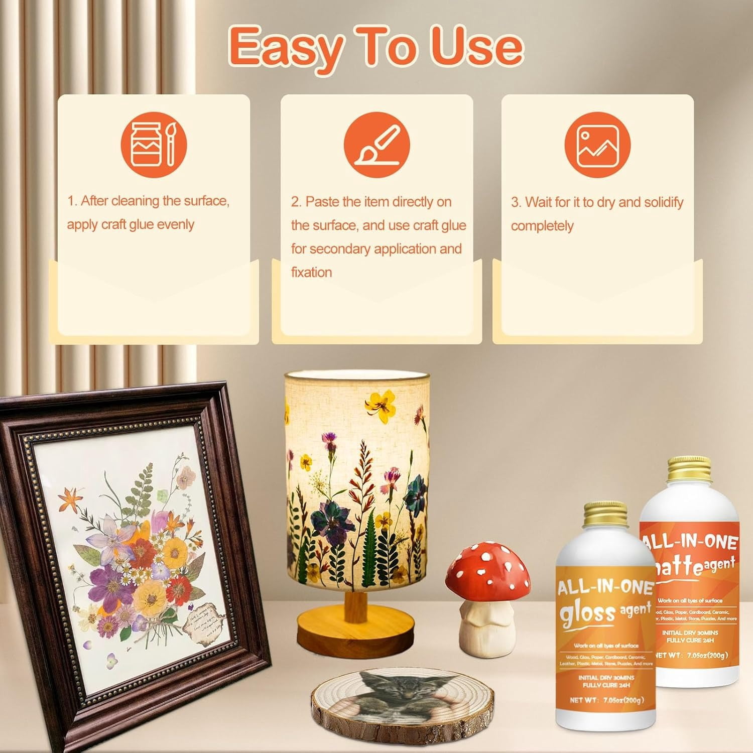 Crafts Sealer Gloss Matte Finish, 200ml+200ml All in One Craft Glue, Varnish,  All Purpose Art Glue Kit for Wood, Paper, Acrylic Paints, Ceramics, Fabrics, Clay