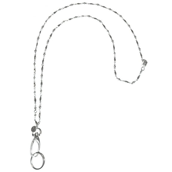 Hidden Hollow Beads Stainless Steel Chain Lanyard and badge holder 34 inches, Women's Fashion Necklace Lanyard (Stainless Steel -Breakaway Clasp)