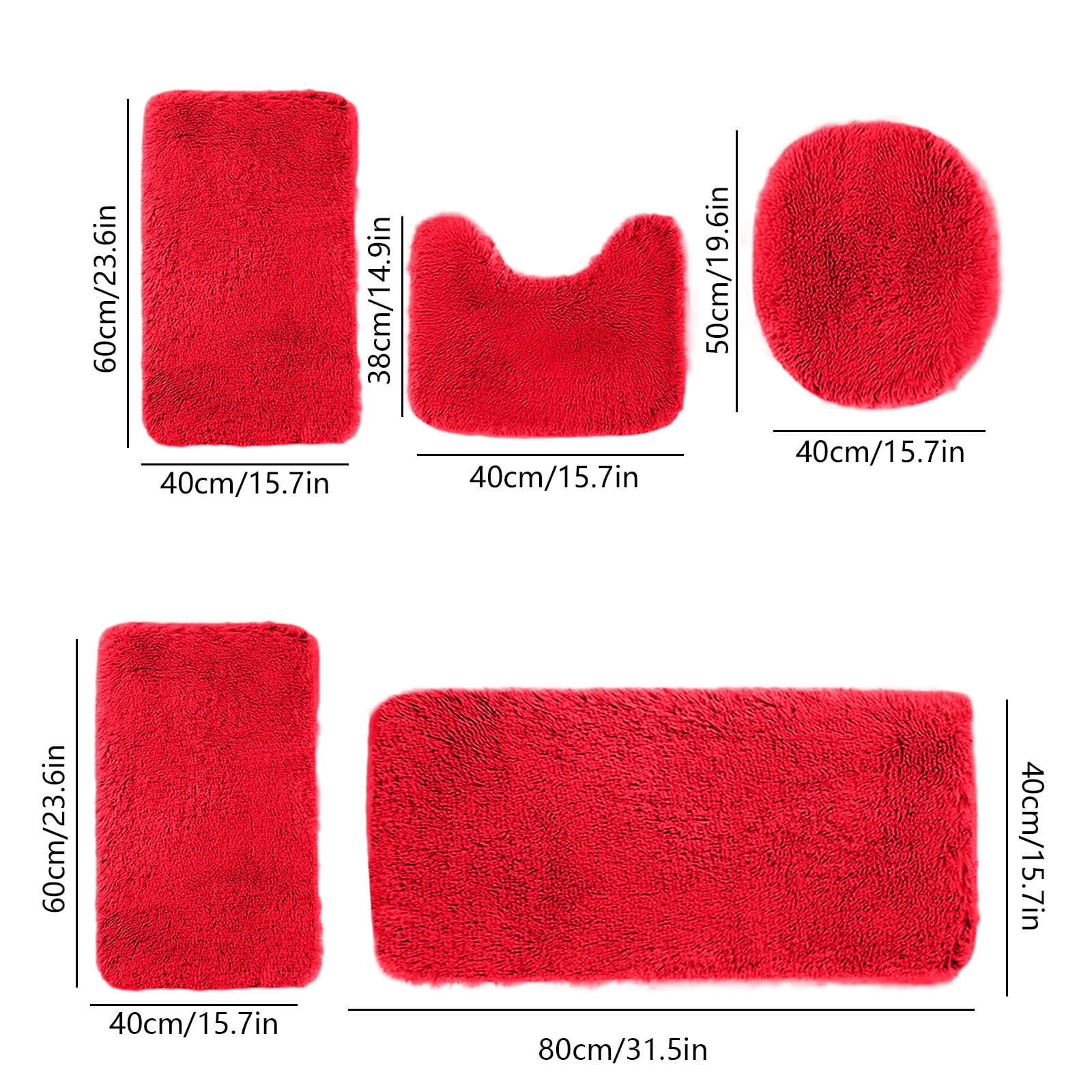 Clearance under $15! CSSAD Solid Color Bath Rugs,5-Piece Bathroom Rug Set Includes Bath Rug, Contour Mat,Super Soft Non Slip Bathtub Carpet and Absorbent Bath Mat Plush Bath Mat for Bathroom, Red