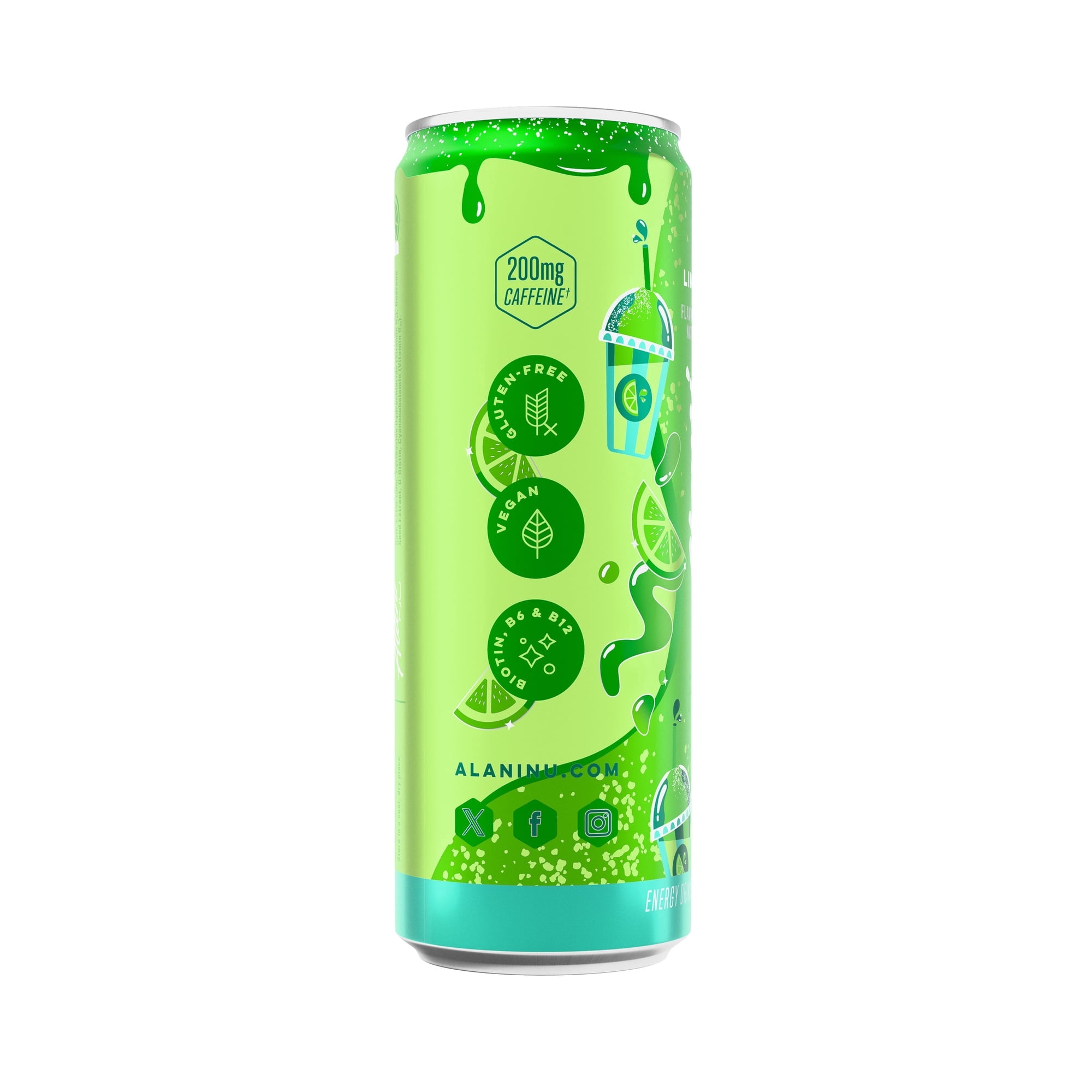 Alani Nu Energy Drink, Lime Slush Flavor, 12 fl oz Cans, 6-Pack