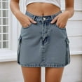 thumbnail image 2 of Fgnfyis Women's Straight Denim Skirt with Pockets Casual A-line Mini Skirt for Daily Wear Outfit Spring Summer Fall Fashion Utility Style Light Blue XL, 2 of 5