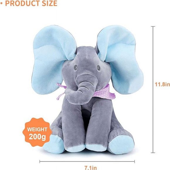 Interactive Animated Singing & Peek-A-Boo Plush Elephant Stuffed Animal with Floppy Ears, Engaging Musical Baby Toy - Easter Gift for Kids,Blue Gift for Children