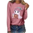thumbnail image 7 of YUGYXL Women's Halloween Sweatshirts Pumpkin Ghost Graphic Long Sleeve Casual Crewneck Pullover Tunic Tops Purple S, 7 of 7