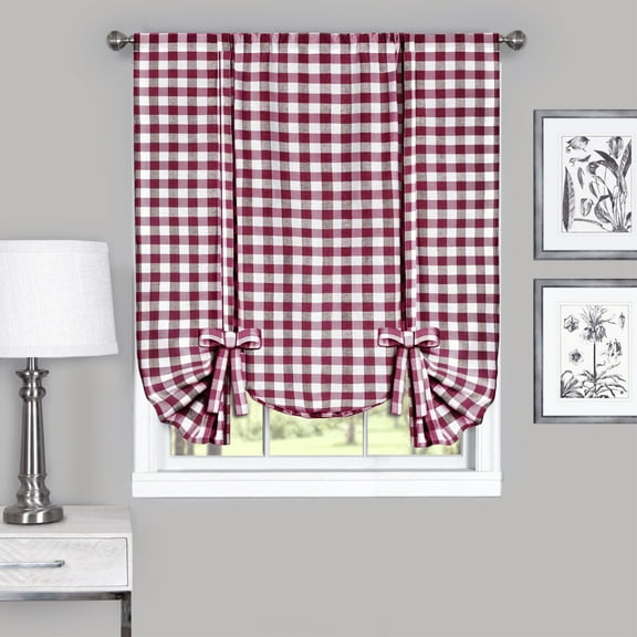 Ergode Buffalo Check Window Curtain Tie Up Shade - 42x63 - Burgundy