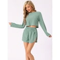 thumbnail image 2 of DARING DIVA Women's Hollow Out Tops with Slit Shorts Pajamas Sets XS Green, 2 of 5
