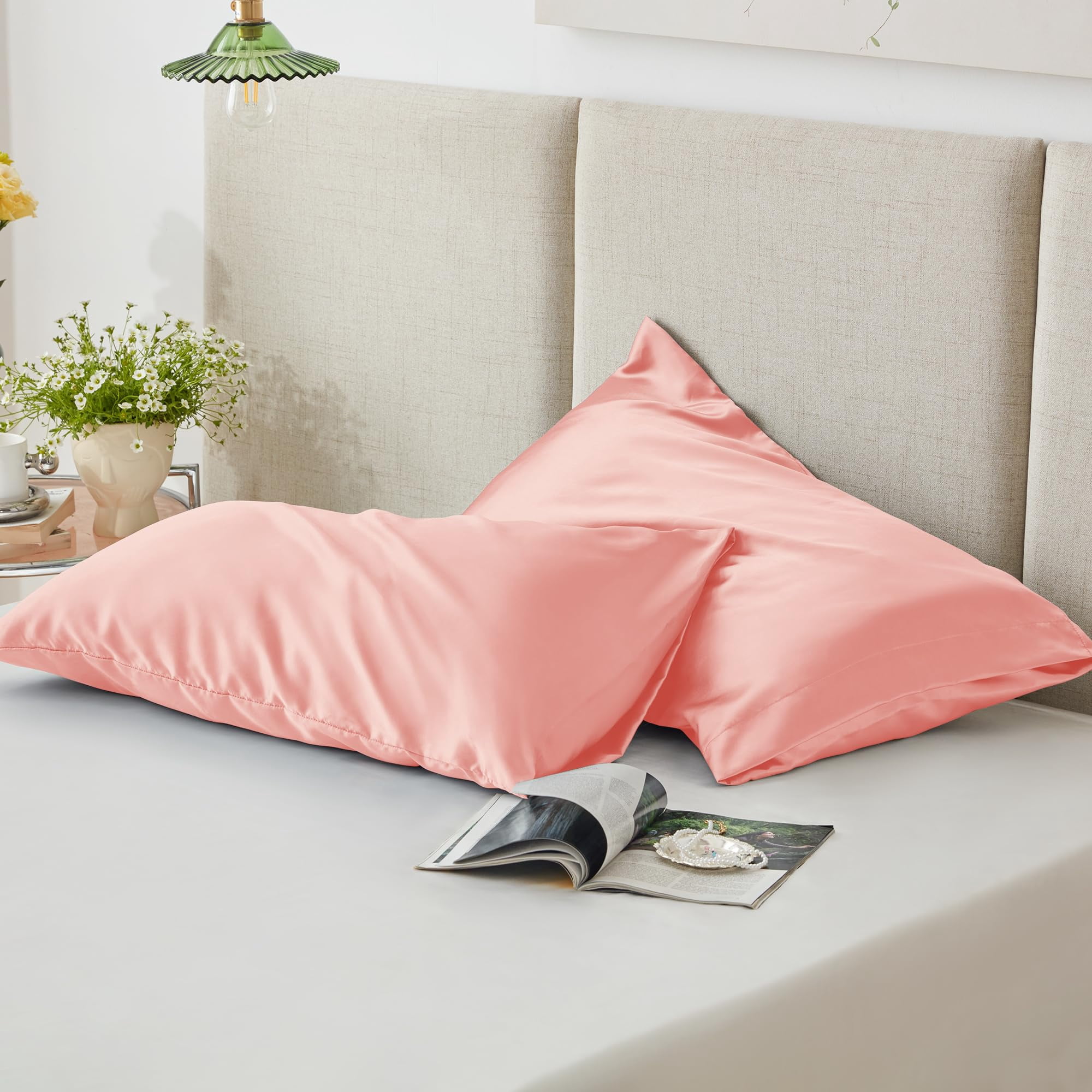 LOUDKS Satin Pillowcase Set of 2 Queen Size 20x30, Cooling Pillow Covers for Hair and Skin, Silky Smooth with Envelope Closure, Similar to Silk, White