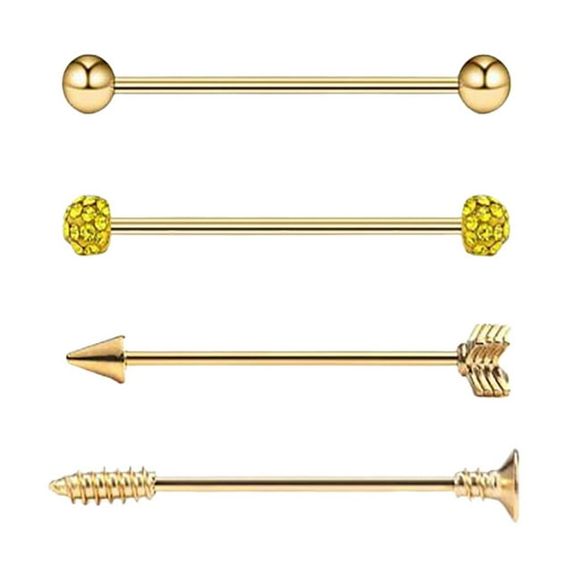 4PCS Tornillo Industrial Barbell Pendientes 38mm Piercing para el cuerpo Joyas Oro jinwen Aretes de acero inoxidable