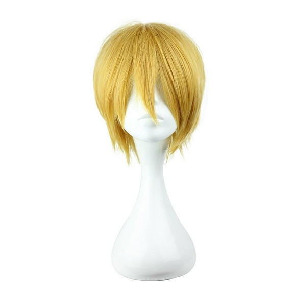 Unique Bargains Wigs for Women 13" Gold Tone Wigs with Wig Cap Straight Hair