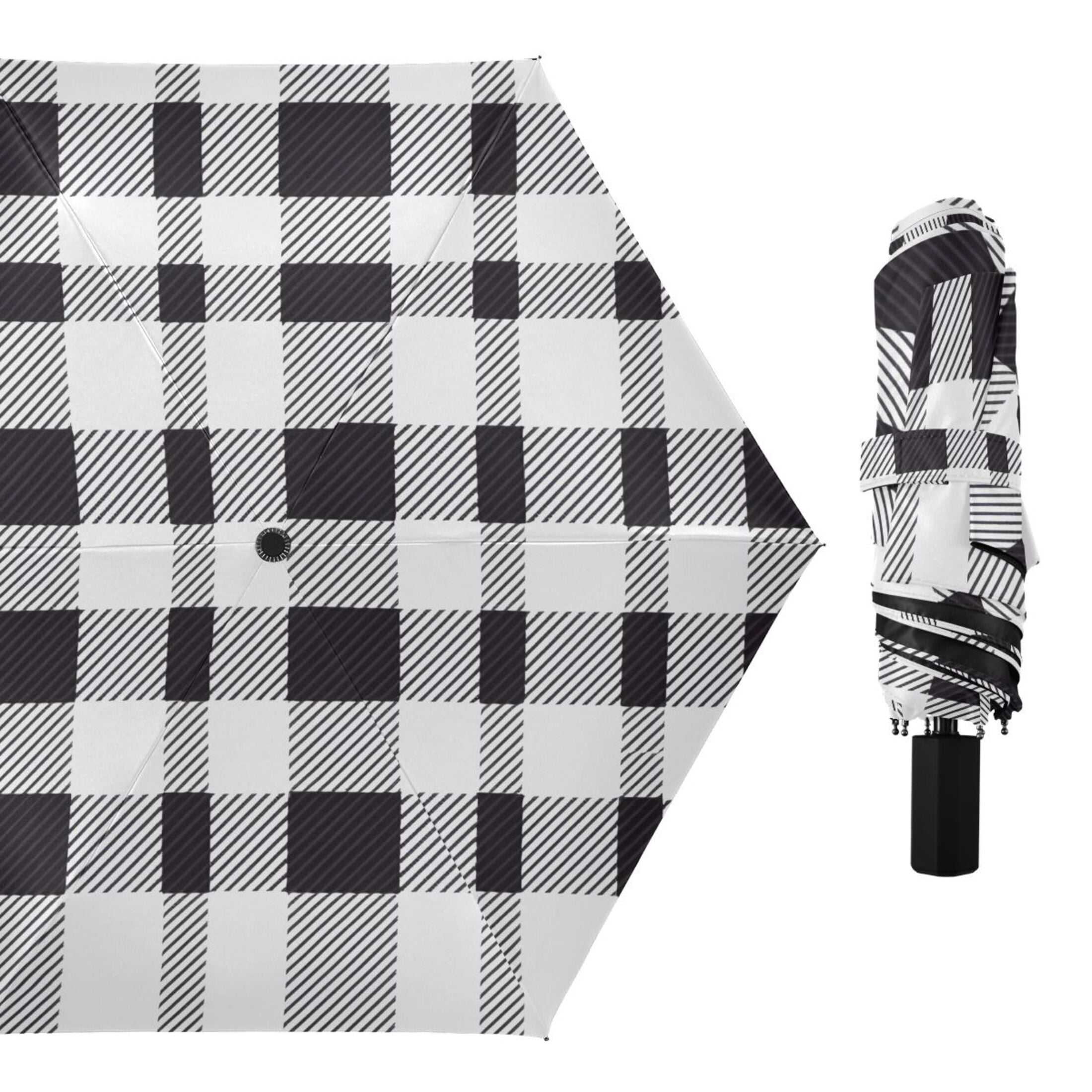 ALAZA Buffalo Checkered Grid UPF 50+ Compact Folding Umbrella for Rain Travel Umbrella Packable