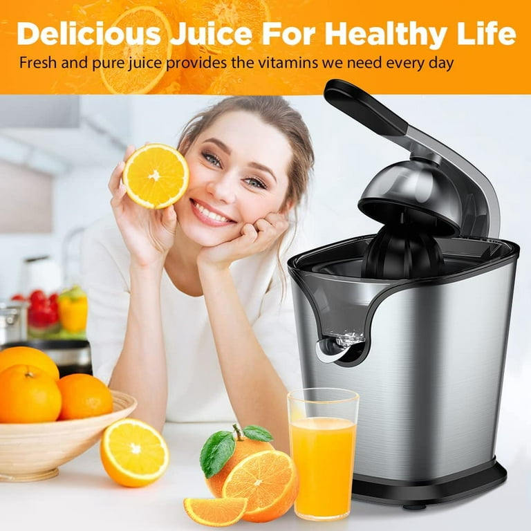 Movsou Electric Citrus Juicer for Orange Lemon Lime Grapefruit Juice, 150W  Squeezer with Soft Rubber Grip, Stainless Steel Filter and Anti-drip Spout