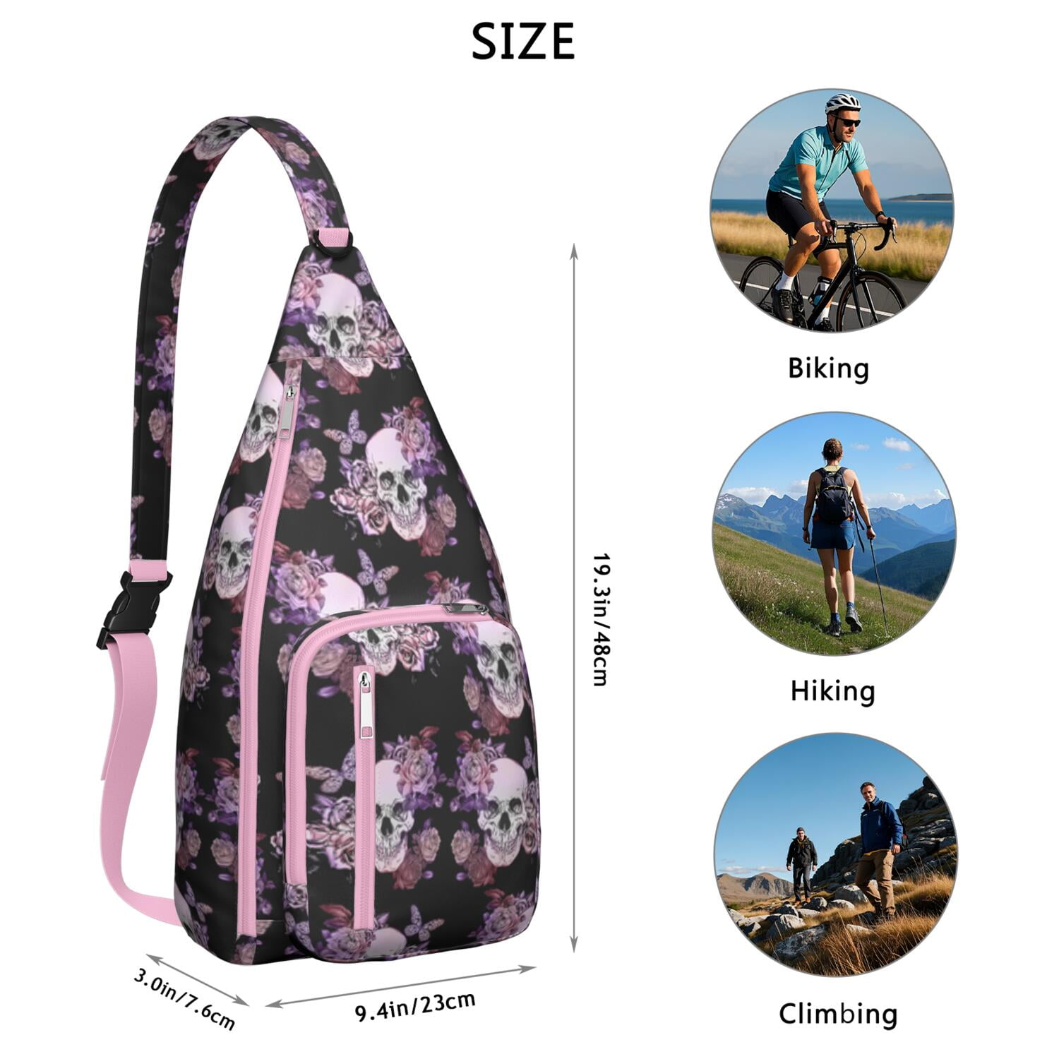 "Dead Day Inspired Crossbody Bag, Mexican Skull & Butterfly Print Shoulder Pack, Lightweight Durable Sling Bag for Men, Water-resistant Tactical Chest Bag with Retro Design"