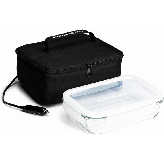 HOTLOGIC Food Warming Tote, Lunch Bag 12V with Glass Dish, Black