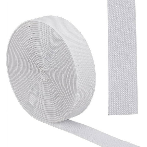 5.5Yds Twill Woven Elastic Band 1" Wide White Polyester Elastic Bands Flat Double-Side Knit High Elasticity Band Elastic Spool Heavy Stretch Strap Knitting for Sewing Crafts Waistband White