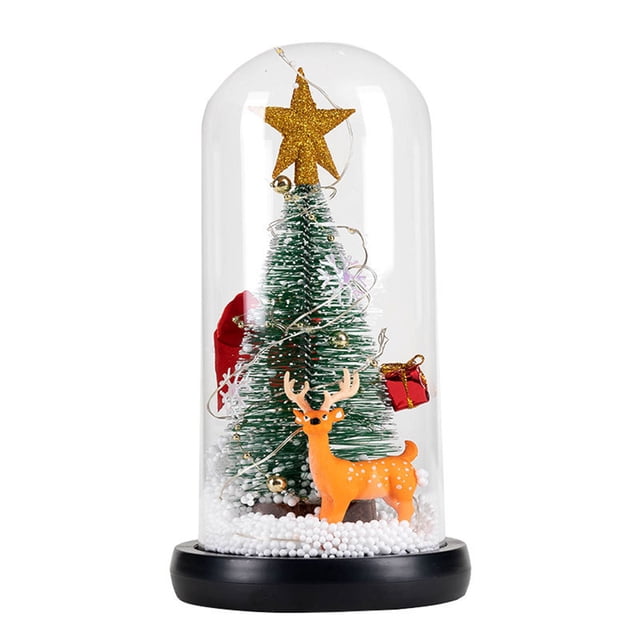 Árbol de Navidad Rawiri en cúpula de cristal, iluminación pequeña para árbol de Navidad, adorno de escritorio, miniárbol de Navidad brillante