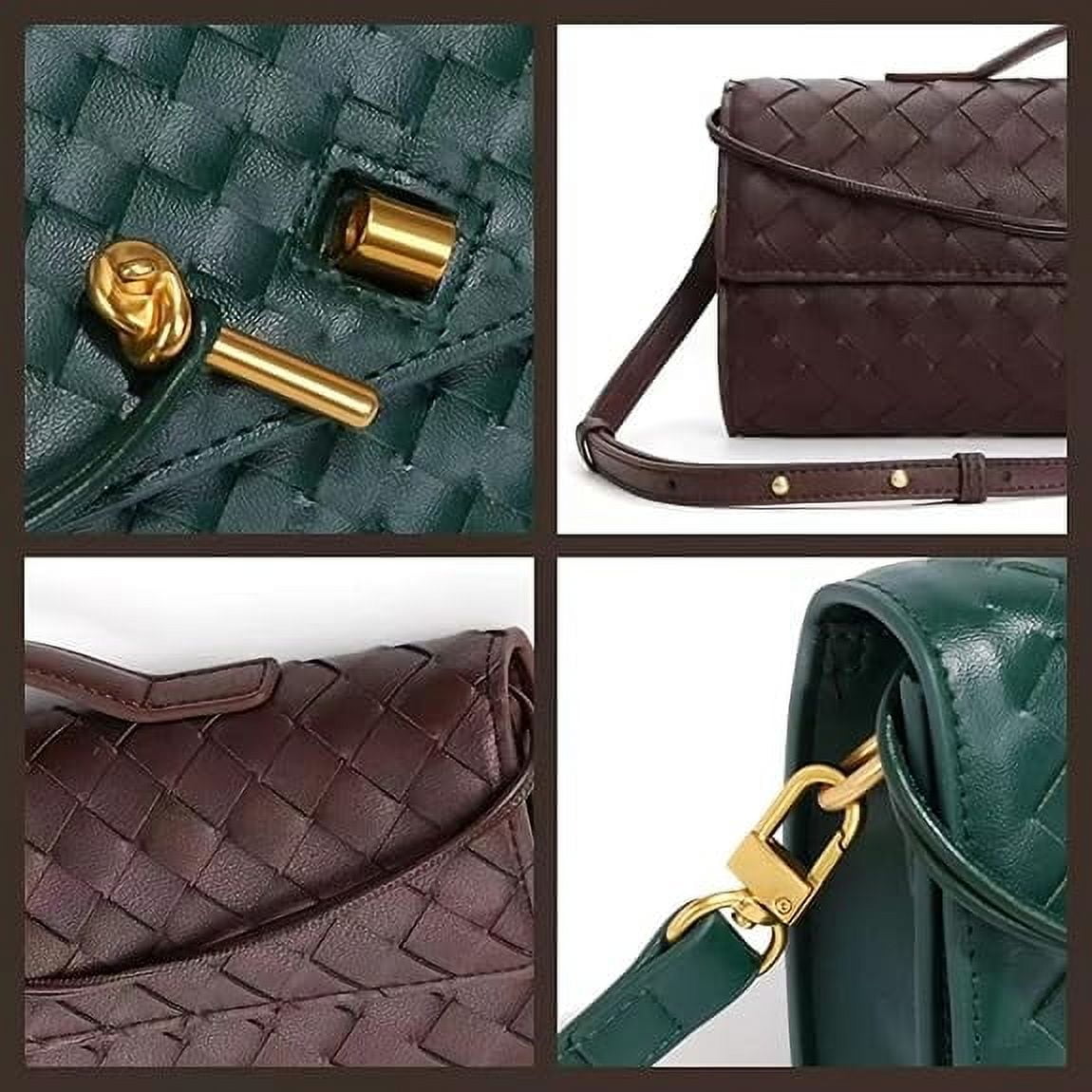 Women's Handmade Woven Evening Bag Casual Leather Shoulder Handbag Casual Crossbody Bags with Detachable Chain