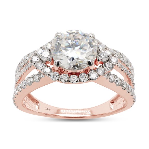 AFFY 2 Carat 7MM Round Moissanite Diamond Halo Split Shank Engagement Ring for Women 10K Rose Gold-4
