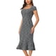 thumbnail image 4 of Vestido midi de cola de pez de tweed de INSPIRE CHIC para mujer con escote cuadrado y mangas cortas, ropa formal para el trabajo, negro, XL, 4 of 6