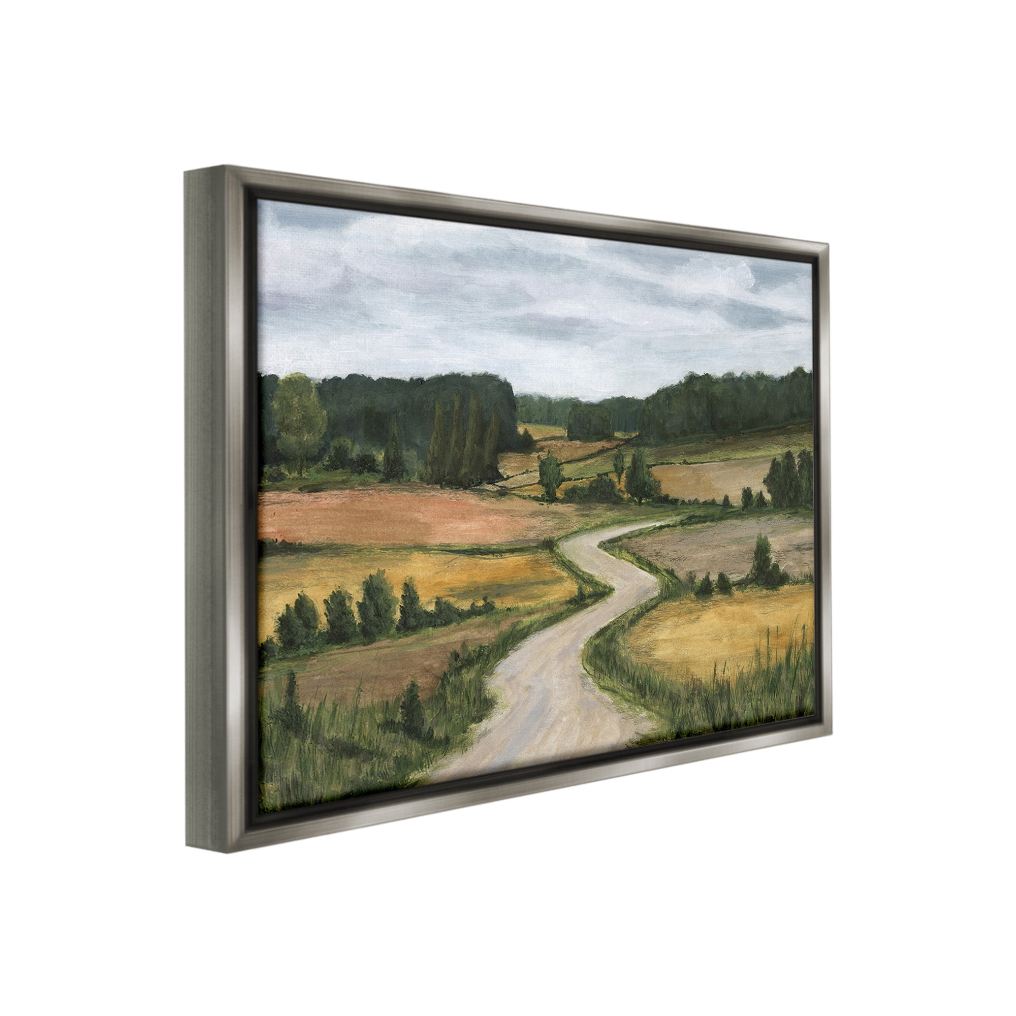 Stupell Industries Waning Rural Rode Landscape Painting Gray Floater Framed Canvas Art Print Wall Art, 31 x 25