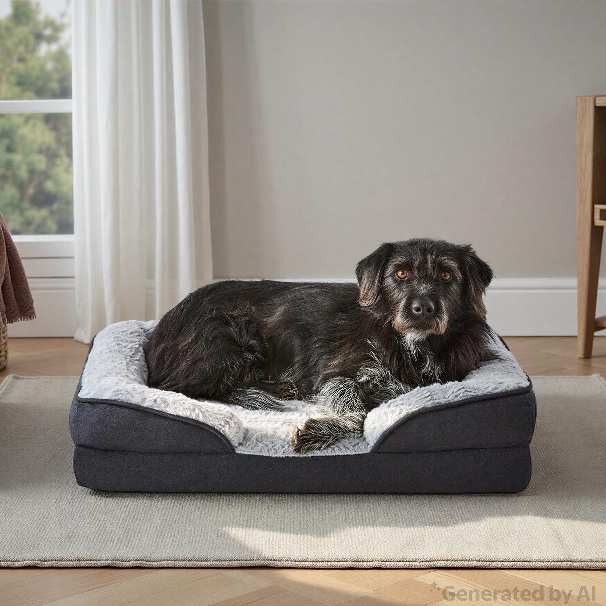 Vibrant Life Small Orthopedic Bolster Dog Bed, Black, 23" x 28"