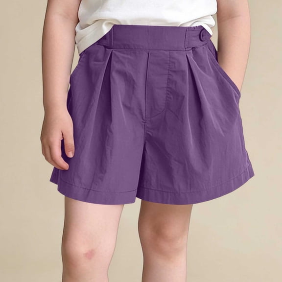 Amidoa Girls Shorts Toddler Casual Summer Soft Elastic Waist Solid Color With Pockets Shorts for Kids Purple Size 8
