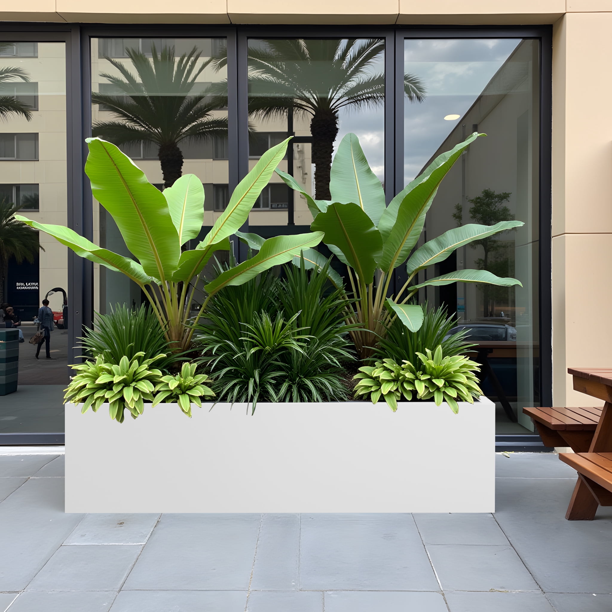 MAYEERTY 36*9*9" White Modern Large Rect Metal Planter Box with Drainage Hole for Outdoor Gardening & Balcony