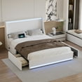 thumbnail image 3 of VECELO Queen Bed Frame with LED Lights White Metal Frame Queen Platform Bed with 2 Storage Drawers, Charge Station, USB Ports, Upholstered Headboard,White, 3 of 13