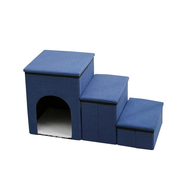 Escabeau Pliable pour Animaux de Compagnie, Marche de Rangement pour Canapé, Lit Mezzanine, multi-Usage Portable Bleu