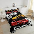 thumbnail image 3 of Sports Car Comforter Set Full Size,Red and Yellow Racing Car Bedding Set Teens Bedroom Decor,Black White Plaid Grid Print Quilt Set, 3 of 6