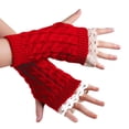 thumbnail image 2 of HNMKIU Knitted Lace Casual Fingerless Half Women's Mittens Solid Hand Warmers Red - A, 2 of 5