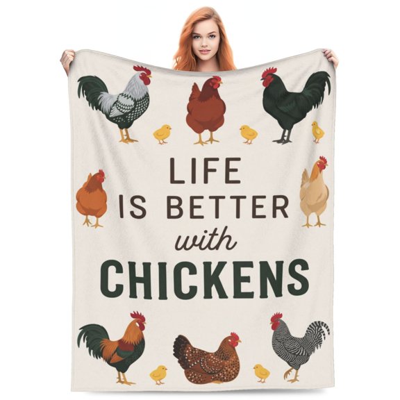 Chicken Blanket, Cute Rooster Throw, Soft Flannel Gift Blanket for Adults, Christmas Birthday Gift and Bedroom Decor 50x40