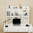 thumbnail image 3 of Desktop Bookshelf, High-Capacity Wood Desk Hutch Organizer with 5 Shelves for Computer Desk, Desktop Shelf Bookshelf Storage for Office, College Dorm, Kids Room-White, 3 of 9
