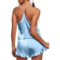 thumbnail image 3 of HYwys Women Silk Satin Pajamas Sets V Neck Cami Top Ruffled Shorts 2 Piece Sleepwear, 3 of 6