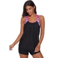 thumbnail image 3 of POGLIP Haut de Tankini Rehausseur à Dos en T à Bretelles Imprimé Rayé Blouson Rose pour Femme, 3 of 6
