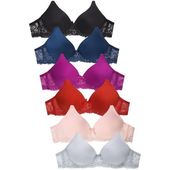 Mamia Women's Basic Lace Bras, Pack of 6 - Nowire 495PLN, 32A