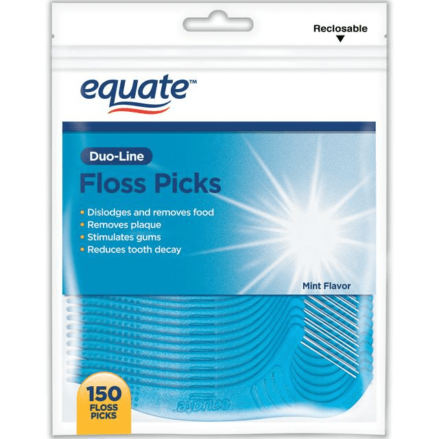 Equate Duo-Line Floss Picks, Mint, 150 Count