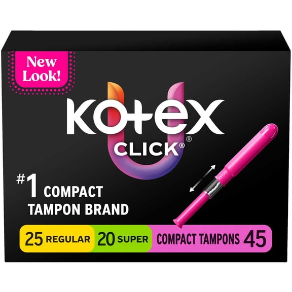 U by Kotex Click Compact Multipack Tampons, Regular/Super, Unscented, 45 Count