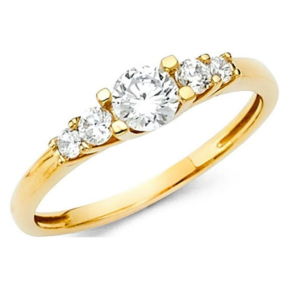 CZ Five Stone Ring 14k Yellow Gold Band Engagement Style Right Hand Polished Finish Fancy Size 7