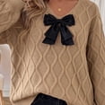 thumbnail image 4 of Fesfesfes Women's V-Neck Bow Decorated Knit Sweater with RibbedLong Sleeve Soft Warm Cozy Casual Pullover Top for Fall Winter Daily Wear, 4 of 5