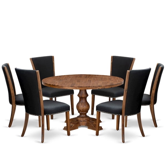 Luxe by East West Furniture 7 Piece Dining Set Consists Of 54" Round Kitchen Table In Black Color