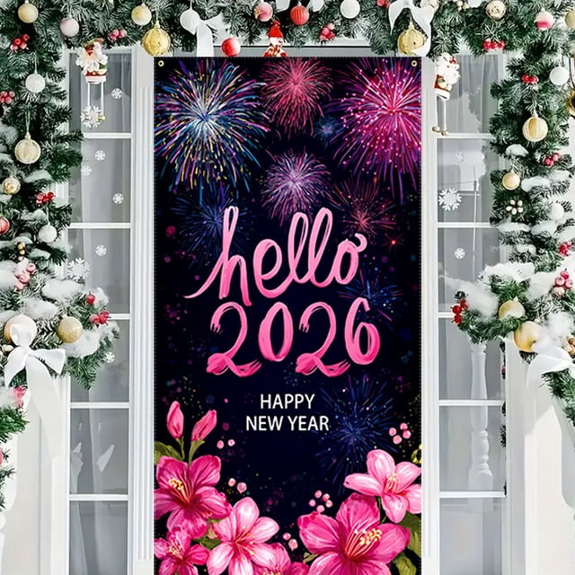 Tapices Feliz Año Nuevo Cubierta de Puerta Decoración Cubierta de Puerta Colgante de Puerta Decoración de Fiesta Cubierta de Puerta Tapiz Cubierta de Puerta